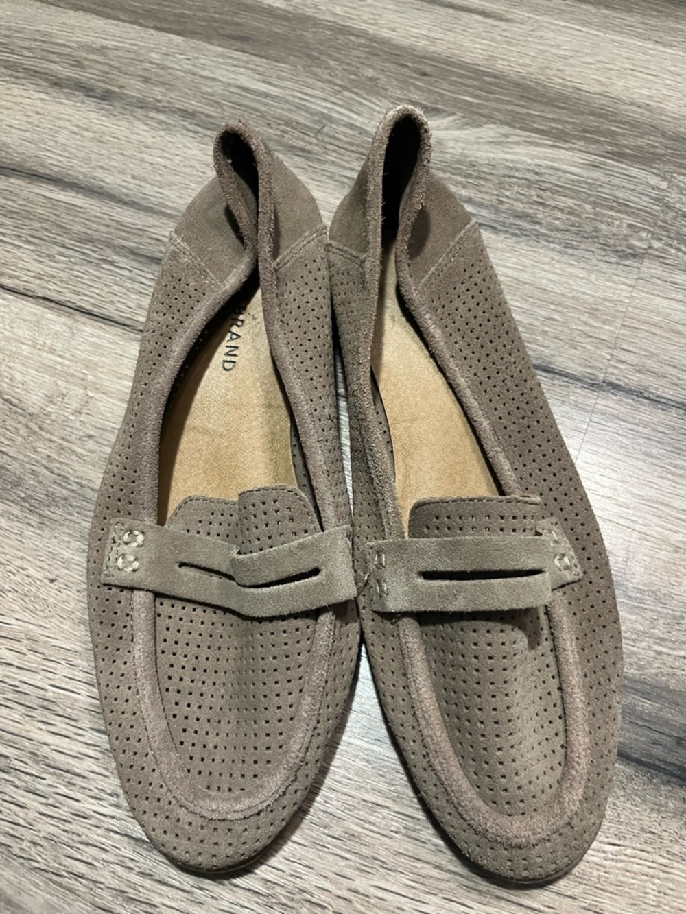 Lucky Brand Taupe Suede Perforated Loafers